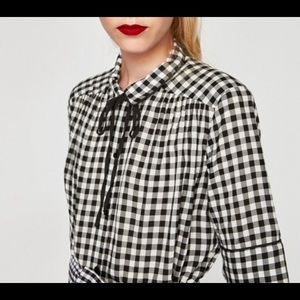 Zara Gingham Neck Tie Top